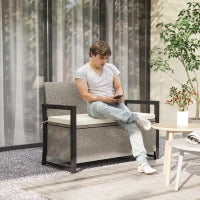 Panchina da Giardino 2 Posti con Cassapanca da 151.5L in Rattan con Schienale, Braccioli e Cuscino, Crema