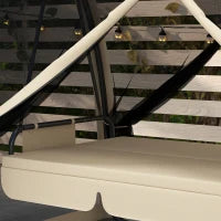 Dondolo da Giardino 2 in 1 Convertibile in Letto con Cuscini e Zanzariera, 240x140x197 cm, Caffè