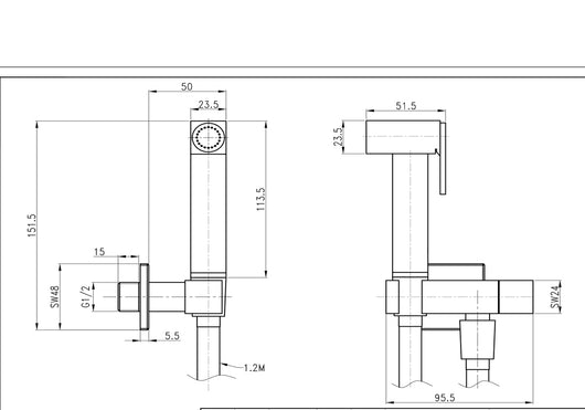 Kit idroscopino nero quadro doccetta per wc portatile shut-off monogetto con leva
