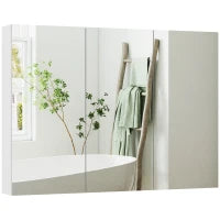 Armadio da Bagno con Specchio Armadio a Parete con 3 Porte Ripiani Regolabili 91,5x11,5x65 cm Bianco