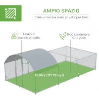 Recinto per Galline da Esterno in Acciaio con Telo di Copertura in PE Anti-UV, 570x280cm