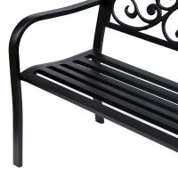 Panchina da Giardino 2 Posti con Schienale Decorato in Ghisa e Metallo, 127x60x89cm, Nero