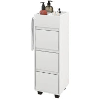 Mobiletto da Bagno con 4 Scomparti, 3 Cassetti e Porta Asciugamani, 35 x 30 x 90 cm, Bianco
