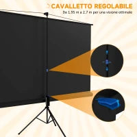 Telo Proiettore Pieghevole da 100" Formato 16:9 con Treppiede Regolabile, 235.8x8x136 cm, Nero