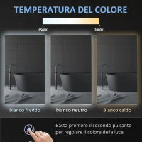 kleankin Specchio Bagno con Luce LED, Sistema Anti-Appannamento e Tasti Touch, 90x60cm, Argento