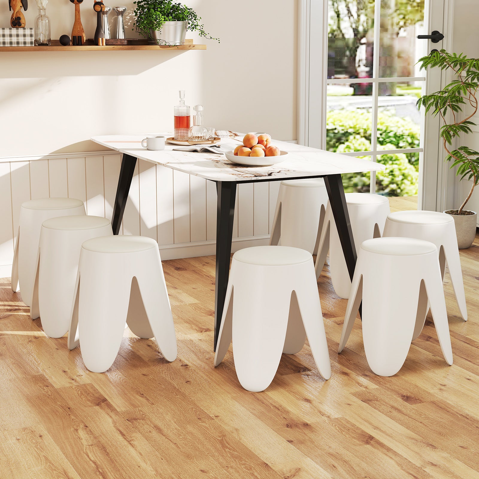 Sgabello impilabile 8 pz plastica senza schienale portatile bianco-Sgabello senza montaggio scuola aula studenti adulti soggiorno casa