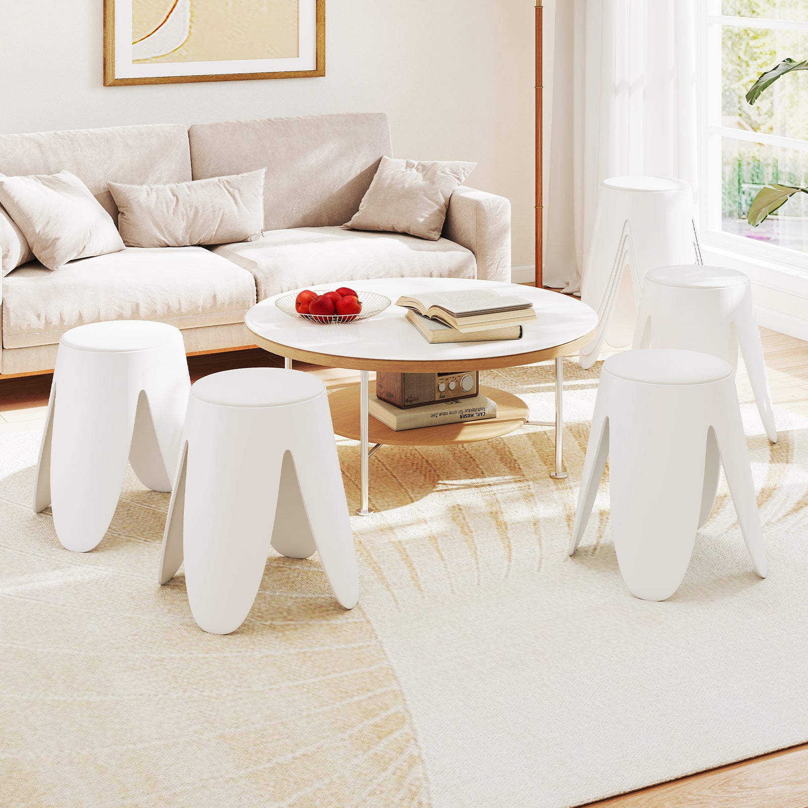 Sgabello impilabile 8 pz plastica senza schienale portatile bianco-Sgabello senza montaggio scuola aula studenti adulti soggiorno casa