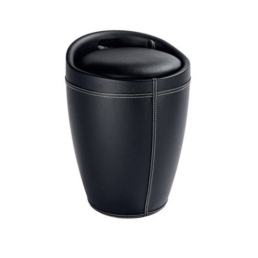 Sgabello/portabiancheria con rivestimento in ecopelle EGG Nero