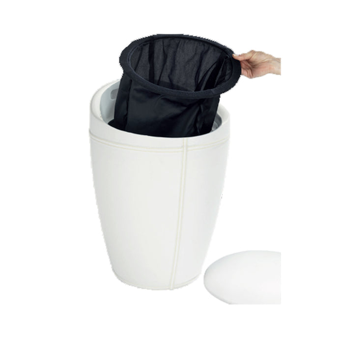 Sgabello/portabiancheria con rivestimento in ecopelle EGG Nero