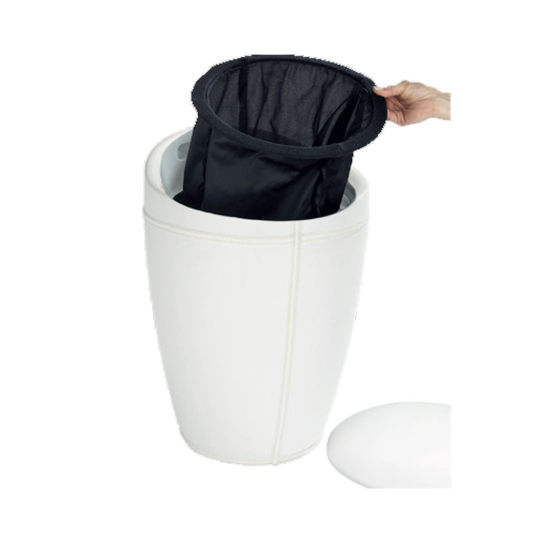 Sgabello/portabiancheria con rivestimento in ecopelle EGG Nero