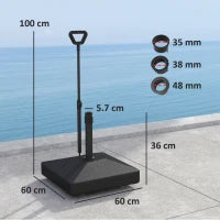 Base per Ombrellone in HDPE con Maniglia e Ruote e Riempibile con Acqua o Sabbia, 60x60x100 cm, Nero
