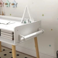 Set Tavolino per Bambini con Sgabello, Banchetto con Piano Reversibile e Rotolo di Carta, Bianco