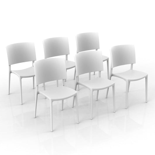 Set 6 sedie in polipropilene 100% Made in Italy SHARP, impilabile, resistente ai raggi UV, design moderno, ideale per sala da pranzo, cucina, sala dattesa, bar, ristoranti o da esterno colore Bianco