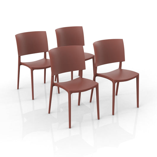 Set 4 sedie in polipropilene 100% Made in Italy SHARP, impilabile, resistente ai raggi UV, design moderno, ideale per sala da pranzo, cucina, sala d’attesa, bar, ristoranti o da esterno colore Mattone