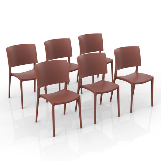 Set 6 sedie in polipropilene 100% Made in Italy SHARP, impilabile, resistente ai raggi UV, design moderno, ideale per sala da pranzo, cucina, sala d’attesa, bar, ristoranti o da esterno colore Mattone
