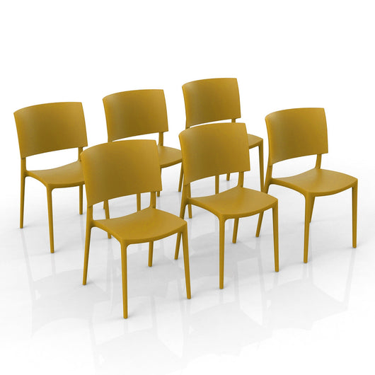 Set 6 sedie in polipropilene 100% Made in Italy SHARP, impilabile, resistente ai raggi UV, design moderno, ideale per sala da pranzo, cucina, sala d’attesa, bar, ristoranti o da esterno colore Mostarda