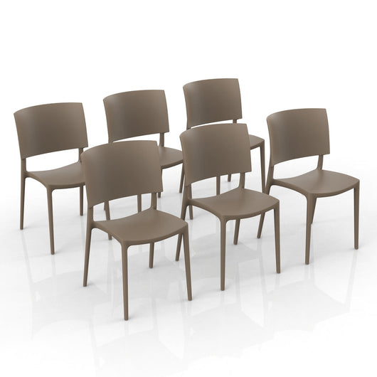 Set 6 sedie in polipropilene 100% Made in Italy SHARP, impilabile, resistente ai raggi UV, design moderno, ideale per sala da pranzo, cucina, sala d’attesa, bar, ristoranti o da esterno colore Tortora