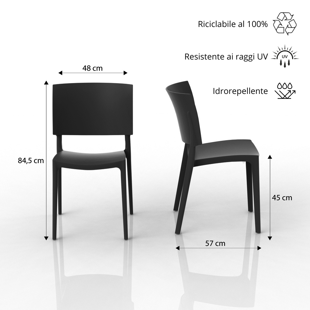 Set 4 sedie in polipropilene 100% Made in Italy SHARP, impilabile, resistente ai raggi UV, design moderno, ideale per sala da pranzo, cucina, sala d’attesa, bar, ristoranti o da esterno colore Antracite