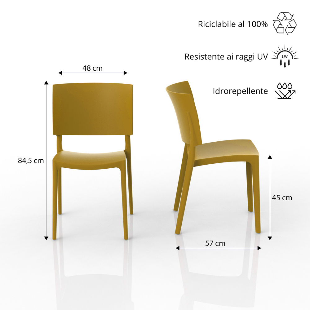 Set 2 sedie in polipropilene 100% Made in Italy SHARP, impilabile, resistente ai raggi UV, design moderno, ideale per sala da pranzo, cucina, sala d’attesa, bar, ristoranti o da esterno colore Mostarda