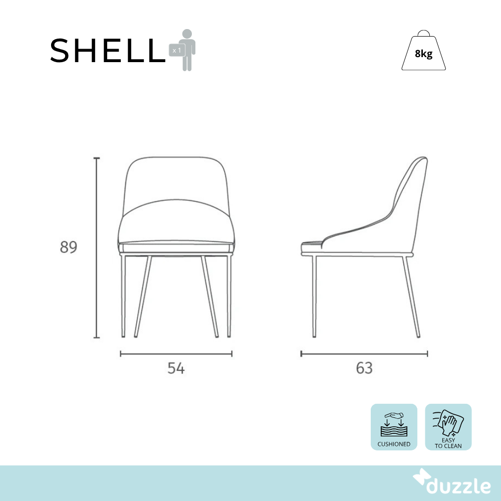 Shell, Set di 4 sedie in tessuto easy-clean Marrone (54cm X 63cm H. 89cm) | Duzzle