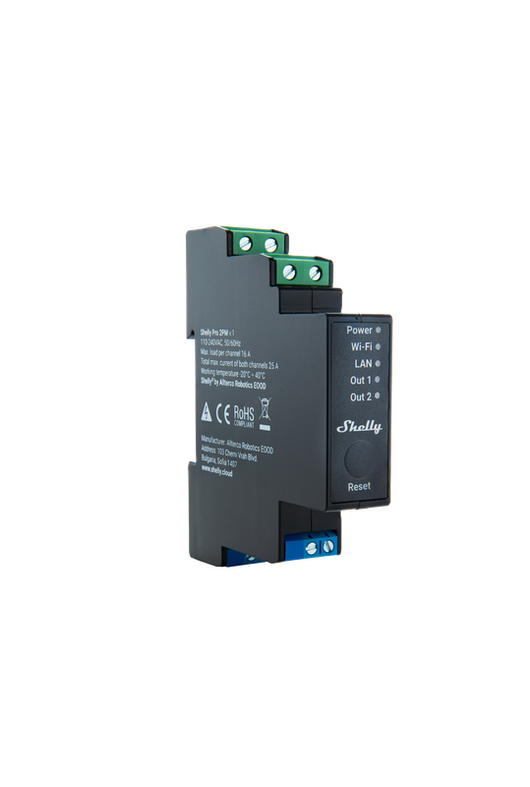SHELLY PRO 2PM rel√® montabile su guida DIN, 2 canali, Wi-Fi, LAN e Bluetooth, controllo tapparelle, controllo consumi