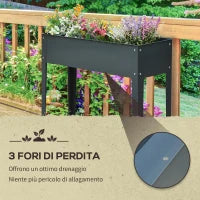 Fioriera da Esterno Rialzata in Metallo con 3 Fori di Drenaggio, 100x30x80 cm, Grigio
