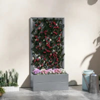 Fioriera con Grigliato Posteriore e Fessura di Drenaggio, in Legno Composito, 65x33.5x135 cm, Grigia