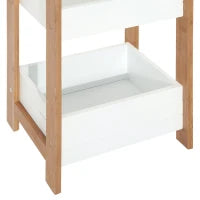 Mobiletto Bagno Multiuso, Scaffale da Bagno a 3 Ripiani Compatto in Legno MDF e Bambù, Bianco, 27.5x20.8x74cm