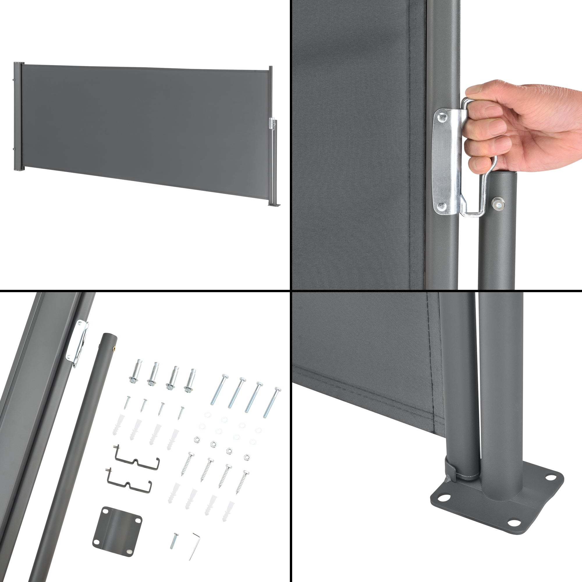 Paravento Estraibile Mulhacén Schermo Solare Verticale per Ringhiera Barriera Privacy 120x300 cm Grigio pro.tec