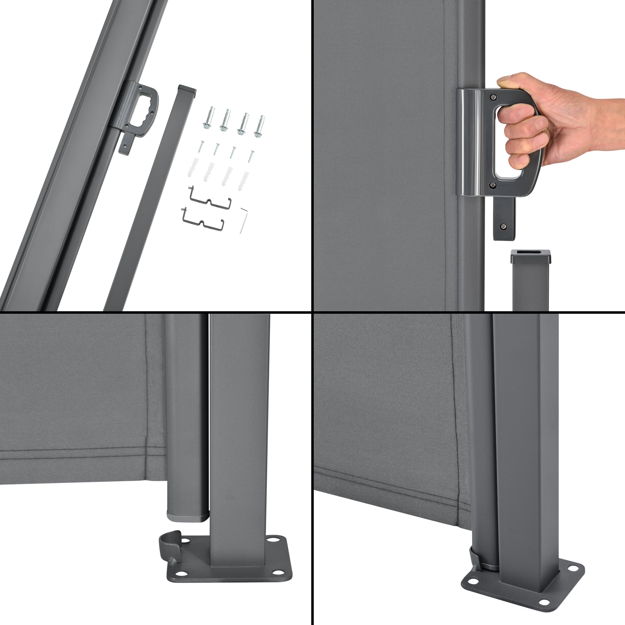 Paravento Estraibile Mulhacén Schermo Solare Verticale Barriera Privacy 180x300 cm Grigio Medio pro.tec