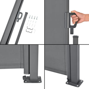 Paravento Estraibile Mulhacén Schermo Solare Verticale Barriera Privacy 180x300 cm Grigio Medio pro.tec