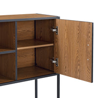 Comò con 2 Ante e 2 Scomparti Aperti, Consolle 90x108,5x30 cm con Telaio Nero in Metallo, Mobiletto Multiuso per