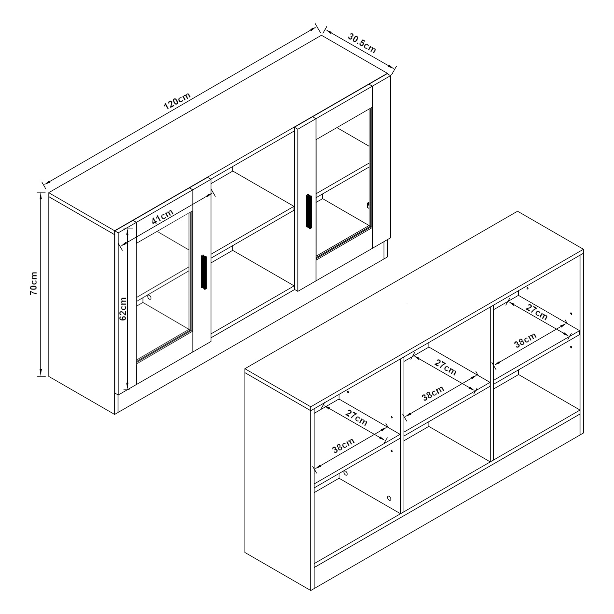 Mobile Vetrinetta Glastür Armadietto Mobile TV 70 x 120 x 30,5 cm Bianco [en.casa]
