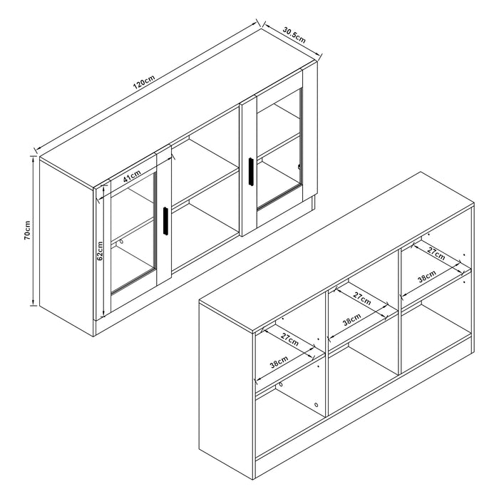 Mobile Vetrinetta Glastür Armadietto Mobile TV 70 x 120 x 30,5 cm Bianco [en.casa]