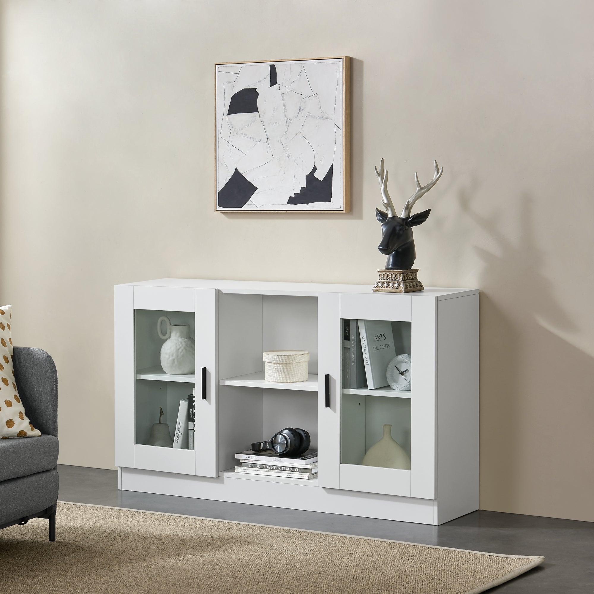 Mobile Vetrinetta Glastür Armadietto Mobile TV 70 x 120 x 30,5 cm Bianco [en.casa]