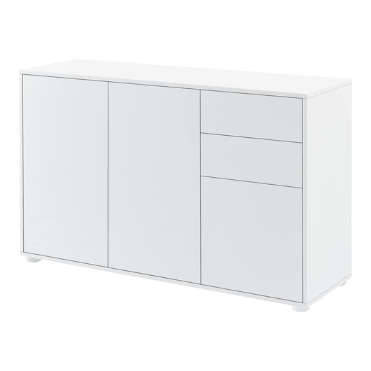 Credenza Paarl Comò con 2 Cassetti e 3 Ante per Soggiorno Camera da Letto - Bianco Lucido [en.casa]