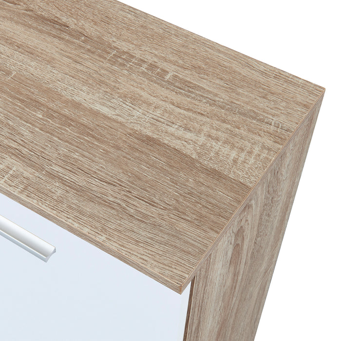 Comò Stretto Bobeck con Ante e Cassetto - Effetto Rovere / Bianco [en.casa]