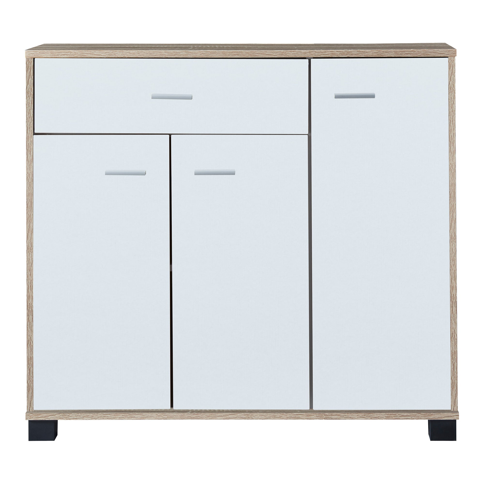 Comò Stretto Bobeck con Ante e Cassetto - Effetto Rovere / Bianco [en.casa]