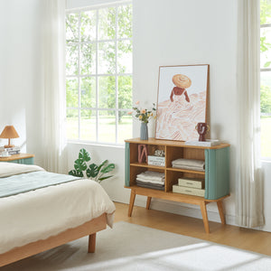 Armadietto Tysvær con 2 Ante Scorrevoli - Naturale / Azzurro [en.casa]