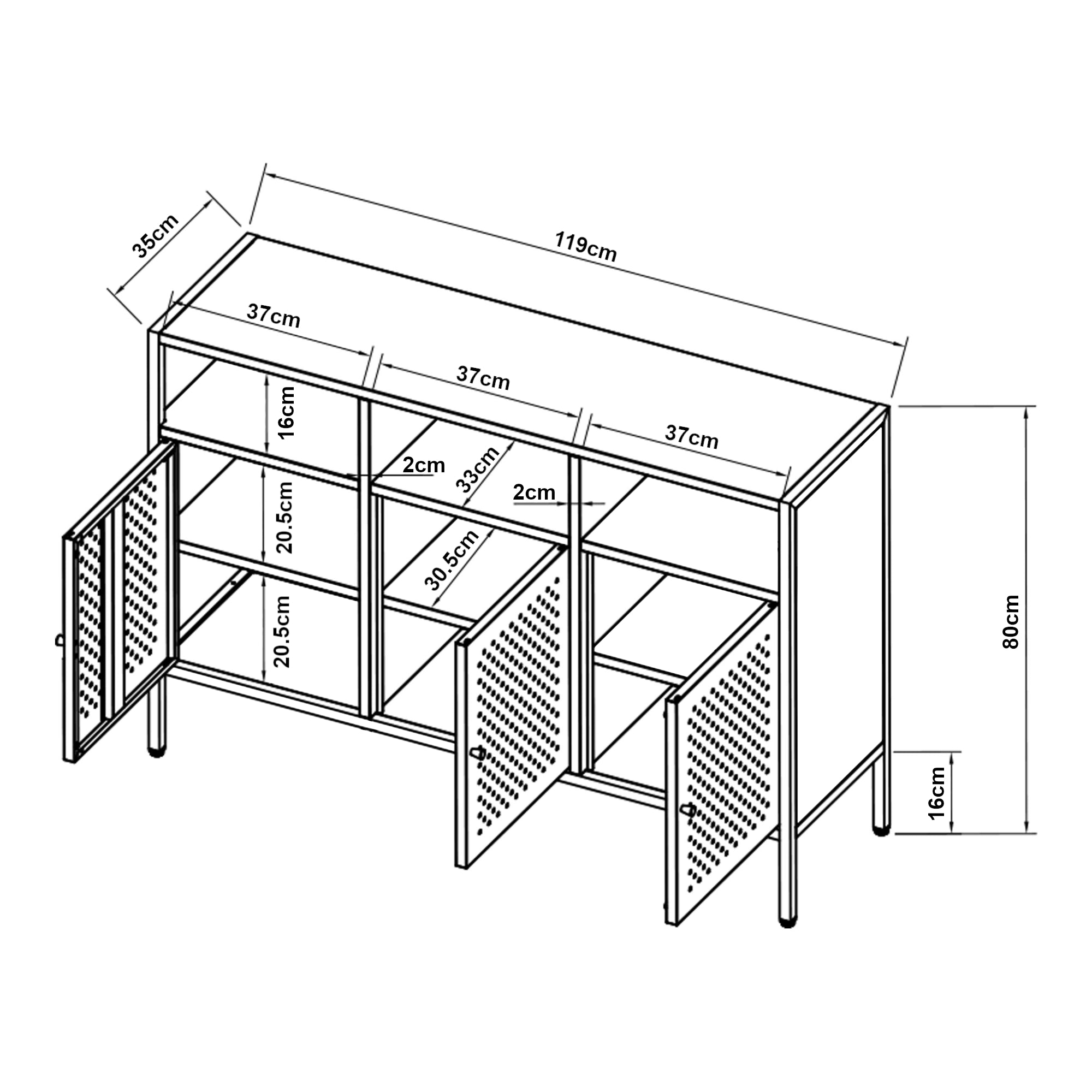 Credenza Comò Janakkala in Acciaio 119 x 35 x 80 cm - Nero [en.casa]