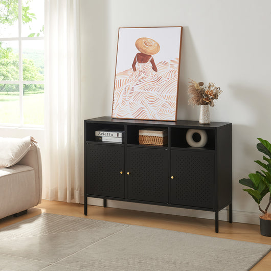 Credenza Comò Janakkala in Acciaio 119 x 35 x 80 cm - Nero [en.casa]