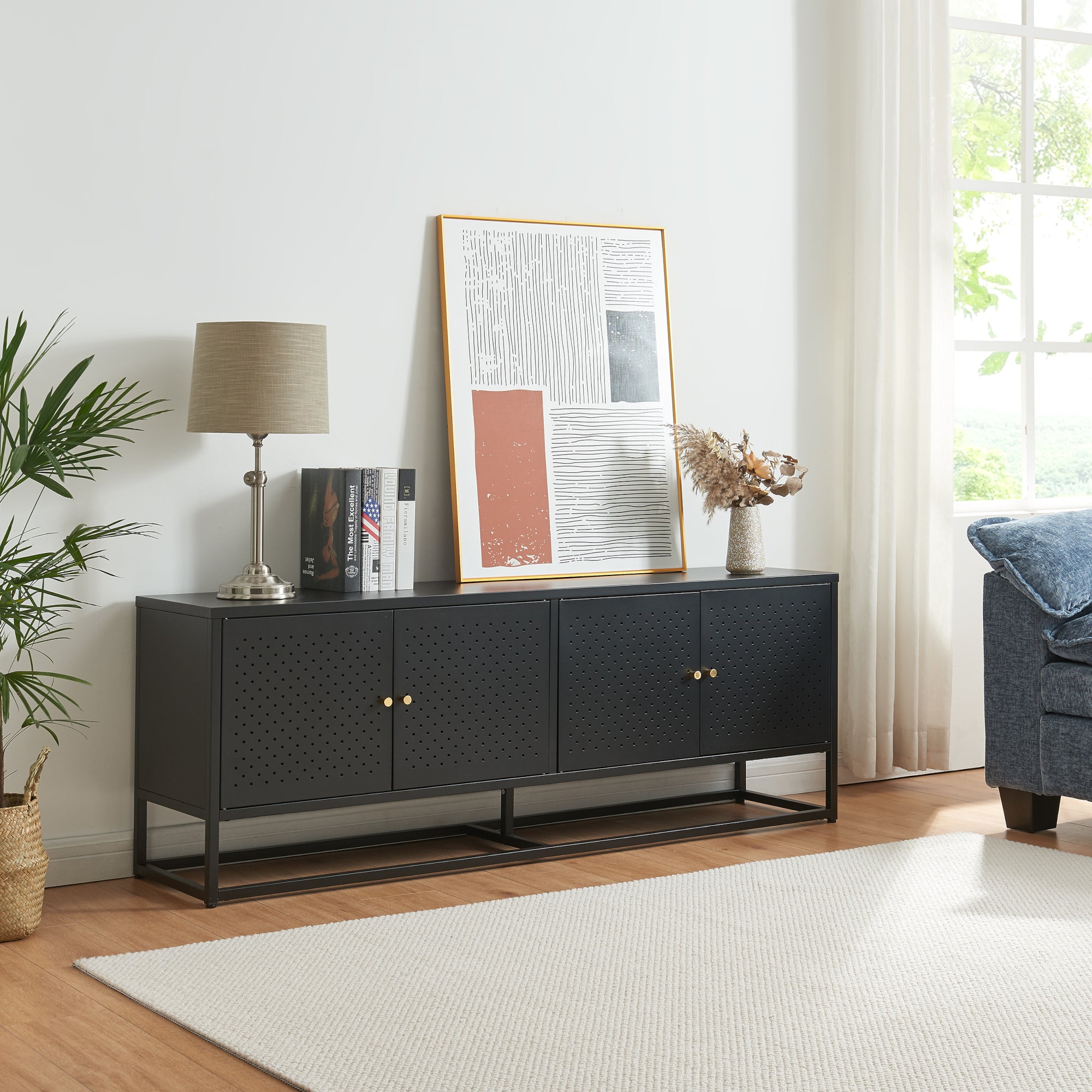 Mobile TV Janakkala a 4 Ante in Acciaio - Nero [en.casa]