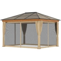 Gazebo da Giardino in Acciaio, Alluminio e Poliestere con Tetto in Policarbonato e Zanzariere, 2.94x3.60x2.67 m