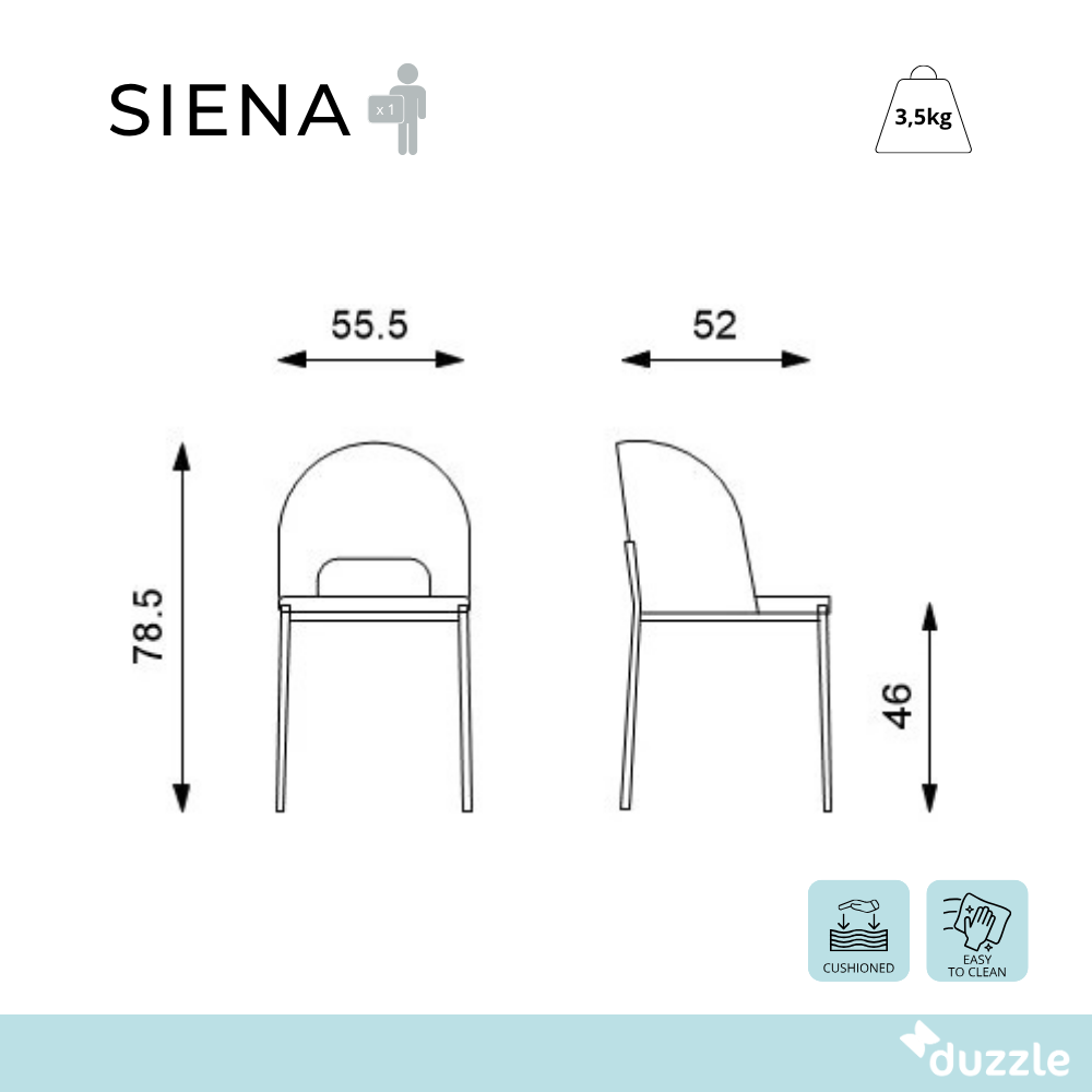 Siena, Set di 2 sedie in tessuto Grigio scuro (52cm X 55.5cm H. 78.5cm) | Duzzle