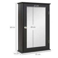 kleankin Mobiletto Bagno Pensile con Specchio e Anta a Chiusura Magnetica, 41x14x60 cm, Nero