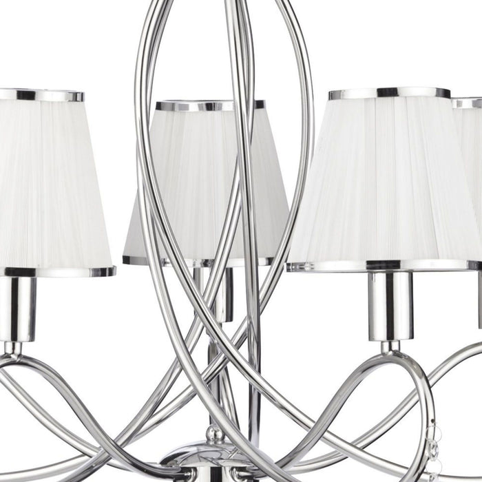 Simplicity 5Lt Pendant - Cromo, vetro trasparente e tessuto bianco