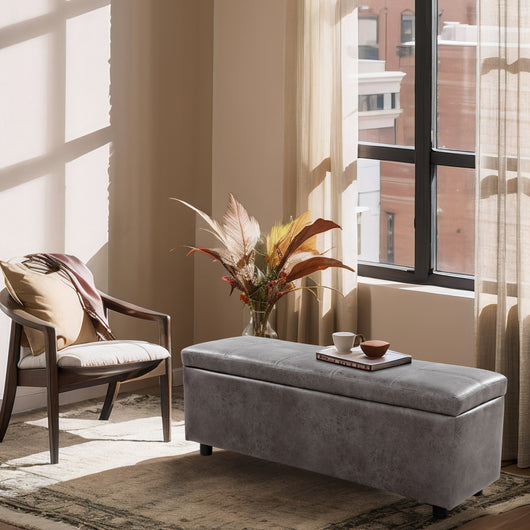 Cassapanca Bukit con Seduta Imbottita Ottomana Contenitore 118x37x43 cm Similpelle Grigio [en.casa]