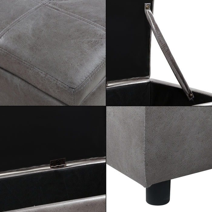 Cassapanca Bukit con Seduta Imbottita Ottomana Contenitore 118x37x43 cm Similpelle Grigio [en.casa]