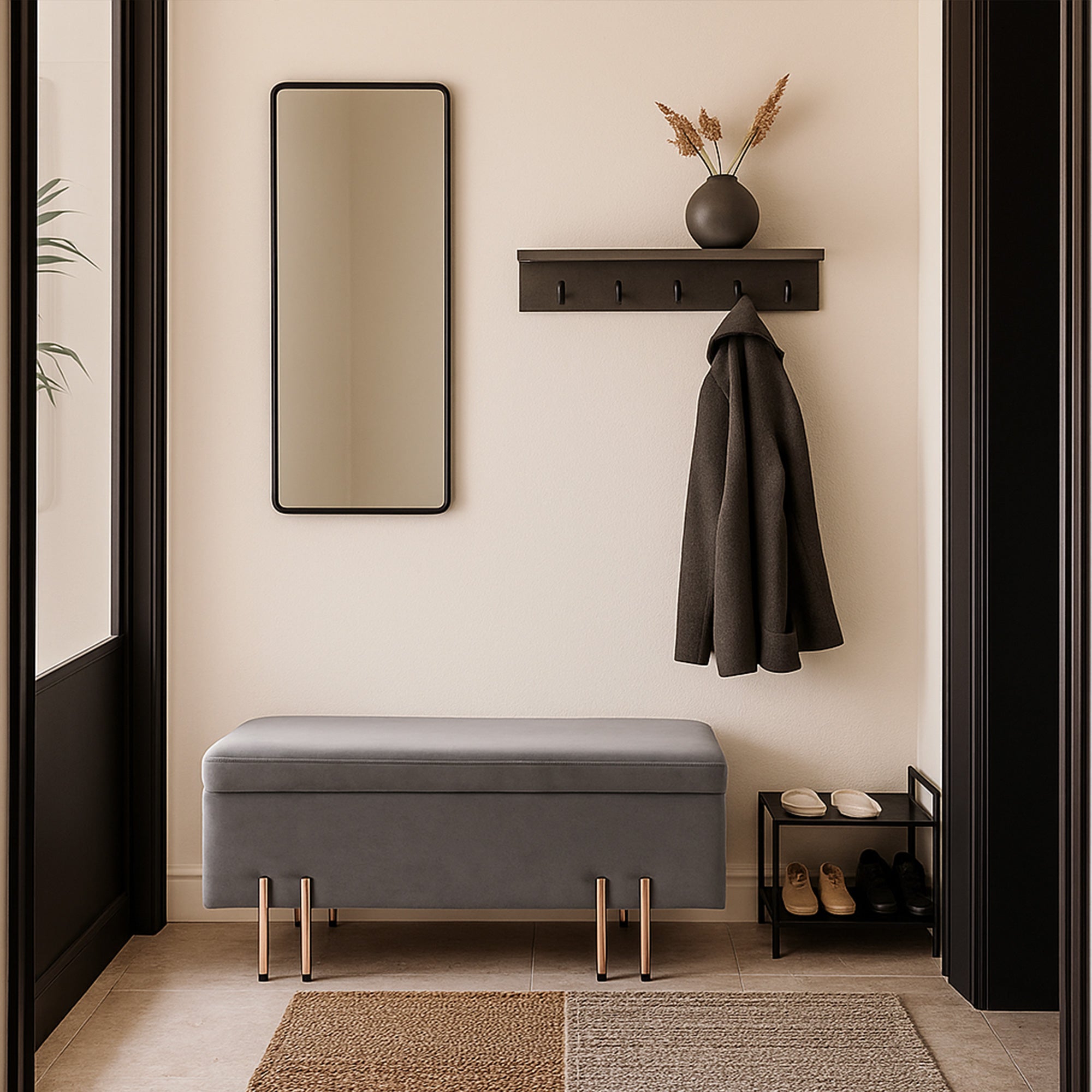 Ottomana Dals Cassapanca con Seduta Imbottita 100x40x42 cm Grigio [en.casa]