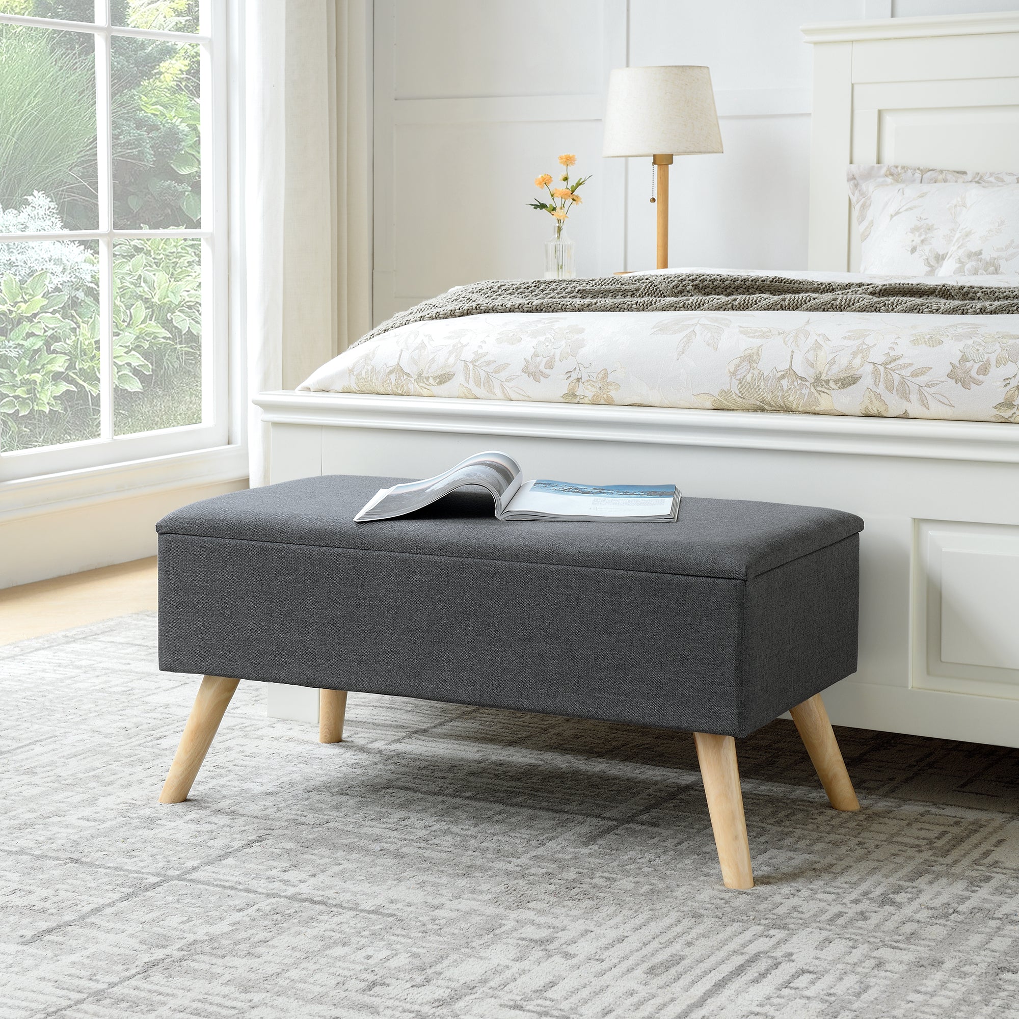 Panca Contenitore Salford Cassapanca Fondoletto 79 x 39,5 x 39,5 cm Grigio Scuro [en.casa]